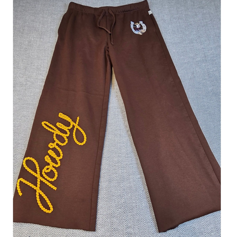 Disney Mickey Mouse Cowboy Howdy Brown Wide Leg Sweatpants Small LC42505WM